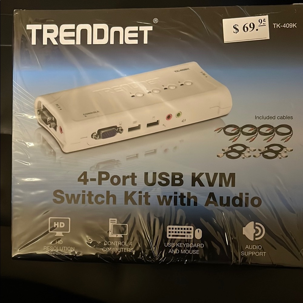 TRENDnet White USB Hub for Efficient Computer Management KVMA